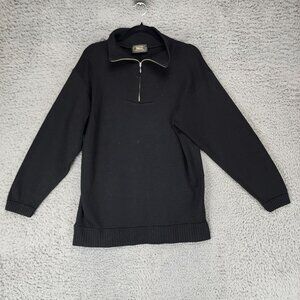 Tekau Sweater Mens Large Black New Zealand New Wool 1/4 Zip Pullover Long Sleeve